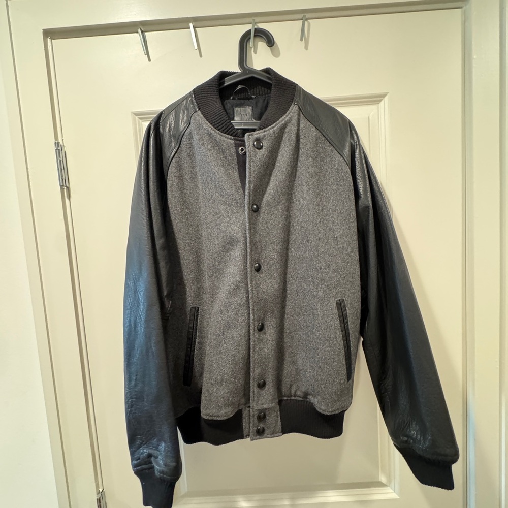 Gap Men's Gray and Black Varsity Jacket